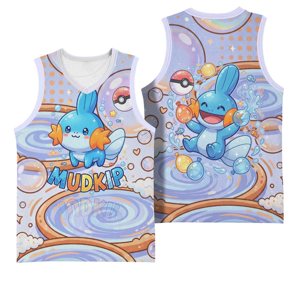 Mudkip Basketball Jersey Playful Pastel Water Bubble Art