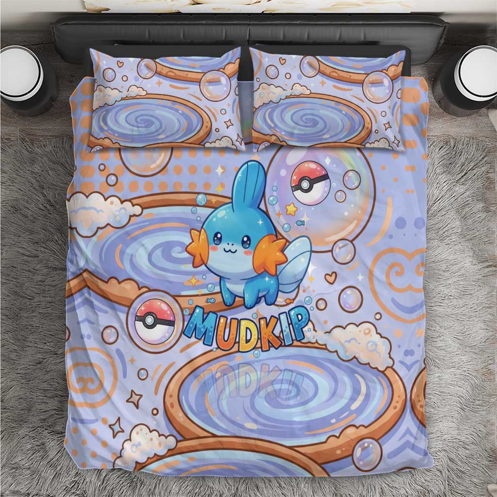 Mudkip Bedding Set Playful Pastel Water Bubble Art