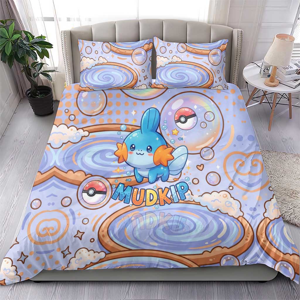 Mudkip Bedding Set Playful Pastel Water Bubble Art