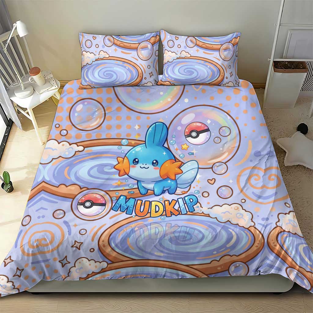 Mudkip Bedding Set Playful Pastel Water Bubble Art