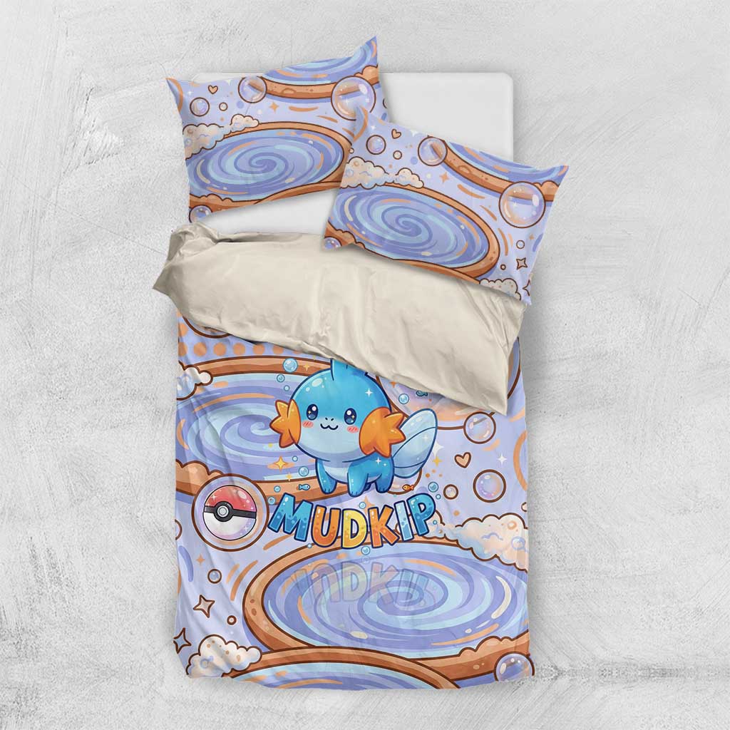 Mudkip Bedding Set Playful Pastel Water Bubble Art