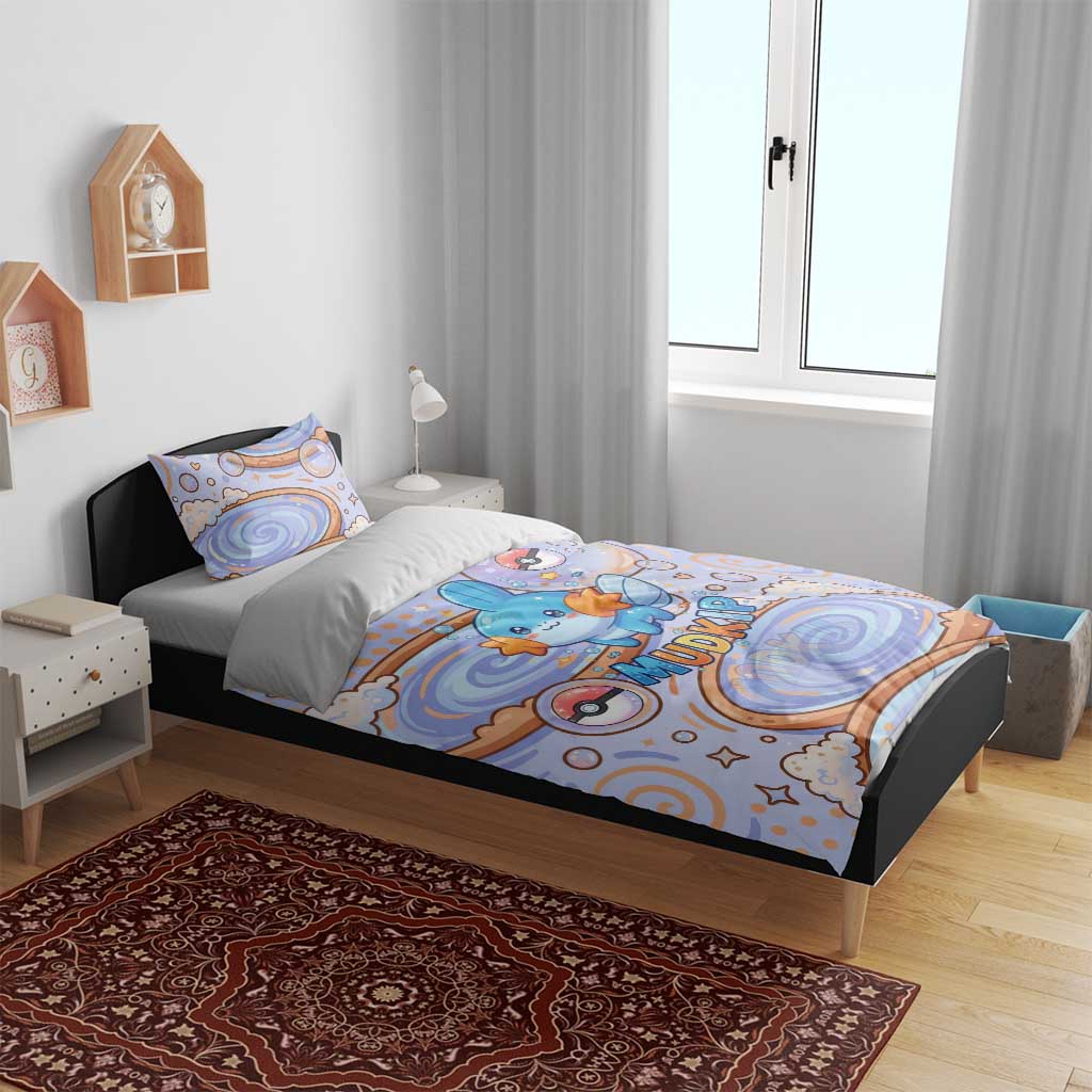 Mudkip Bedding Set Playful Pastel Water Bubble Art