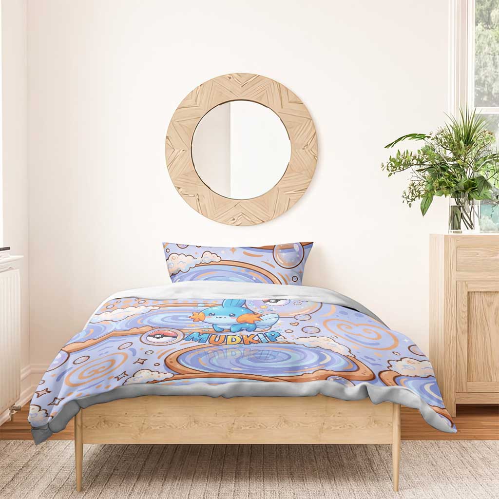 Mudkip Bedding Set Playful Pastel Water Bubble Art