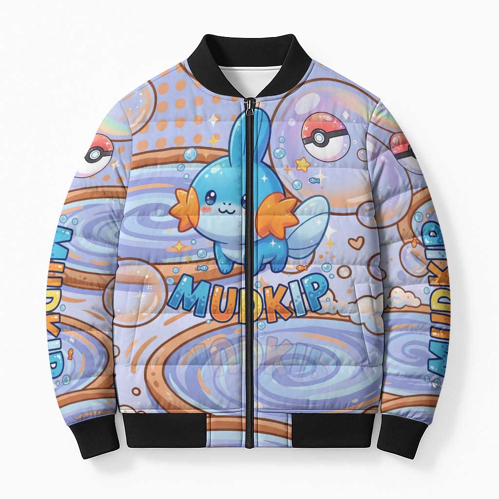Mudkip Bomber Puffer Jacket Playful Pastel Water Bubble Art
