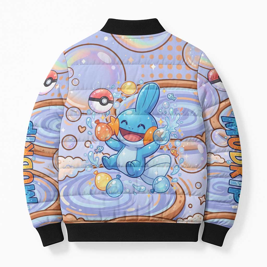 Mudkip Bomber Puffer Jacket Playful Pastel Water Bubble Art