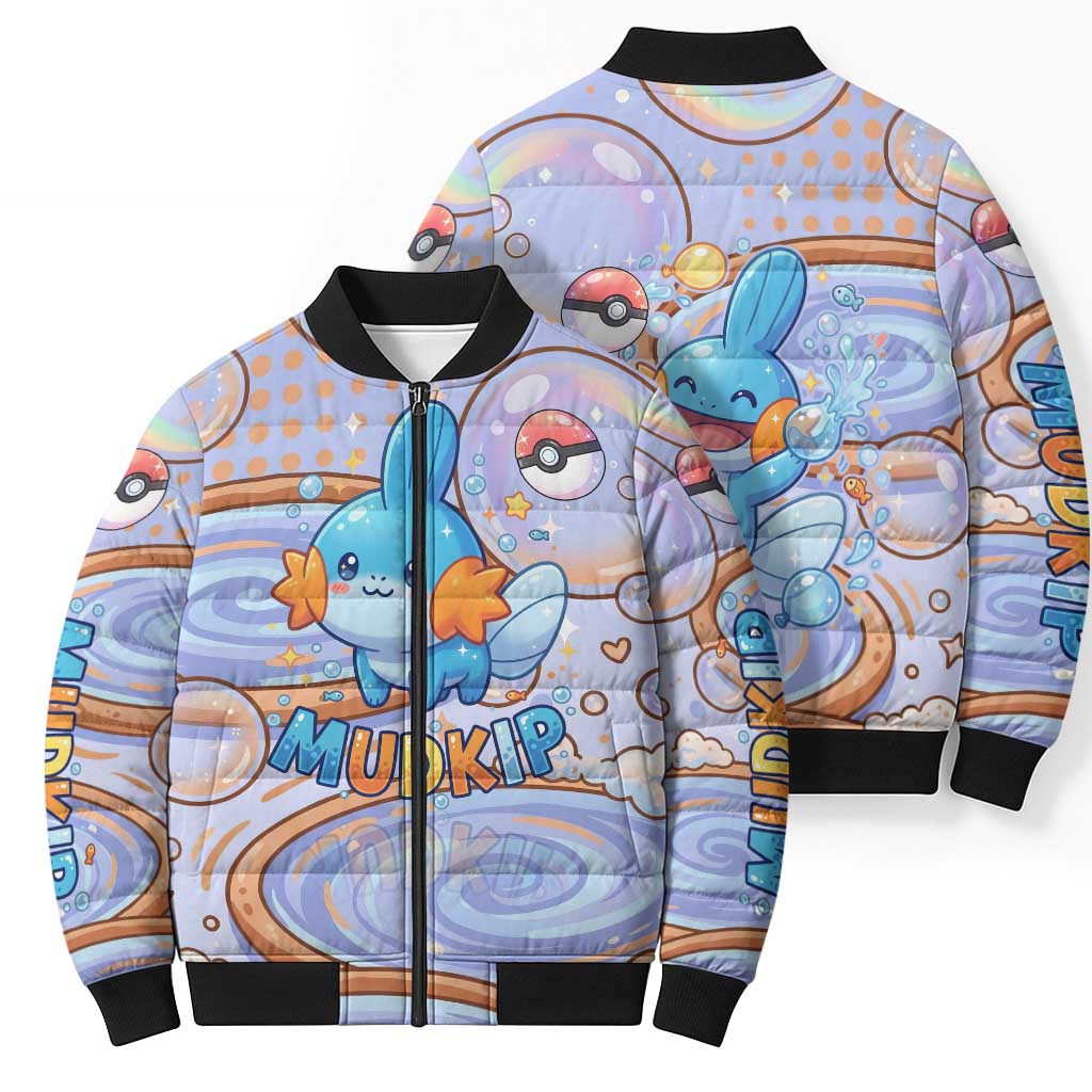 Mudkip Bomber Puffer Jacket Playful Pastel Water Bubble Art