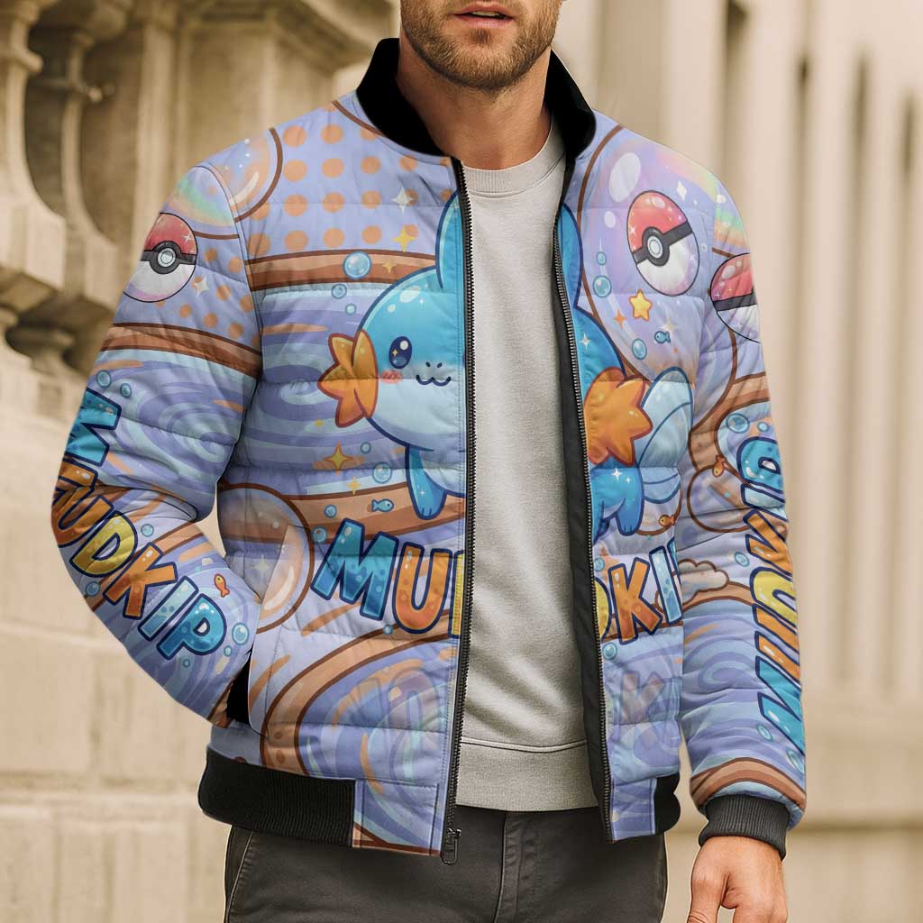 Mudkip Bomber Puffer Jacket Playful Pastel Water Bubble Art