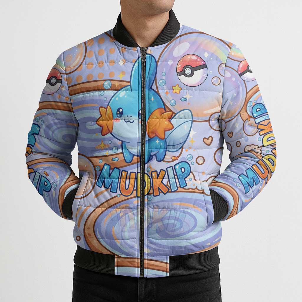 Mudkip Bomber Puffer Jacket Playful Pastel Water Bubble Art