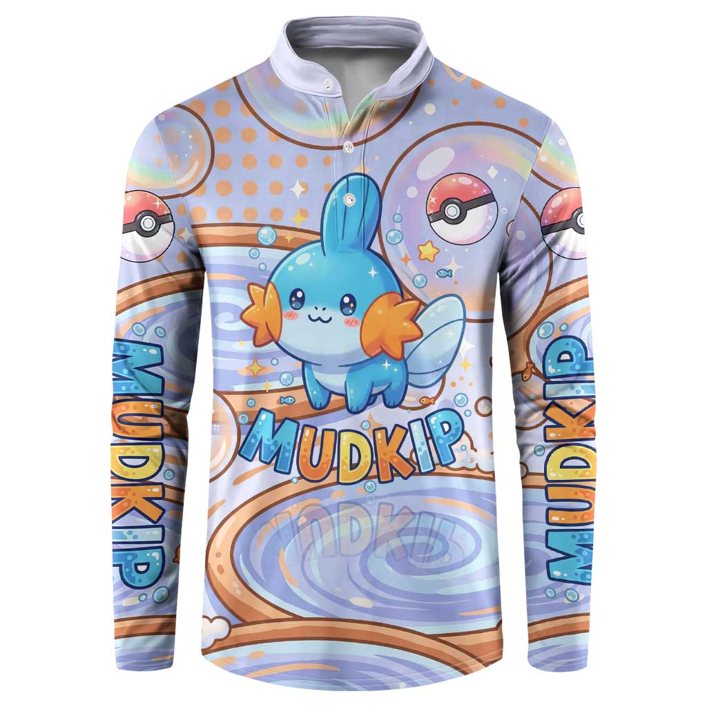 Mudkip Button Sweatshirt Playful Pastel Water Bubble Art