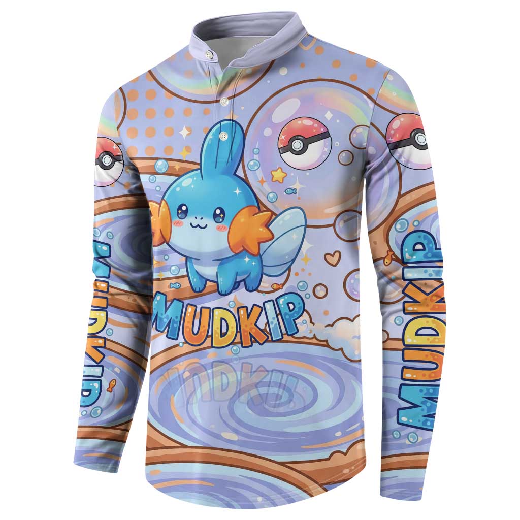Mudkip Button Sweatshirt Playful Pastel Water Bubble Art