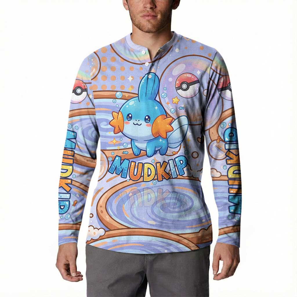 Mudkip Button Sweatshirt Playful Pastel Water Bubble Art