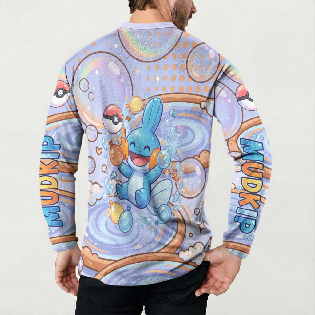 Mudkip Button Sweatshirt Playful Pastel Water Bubble Art