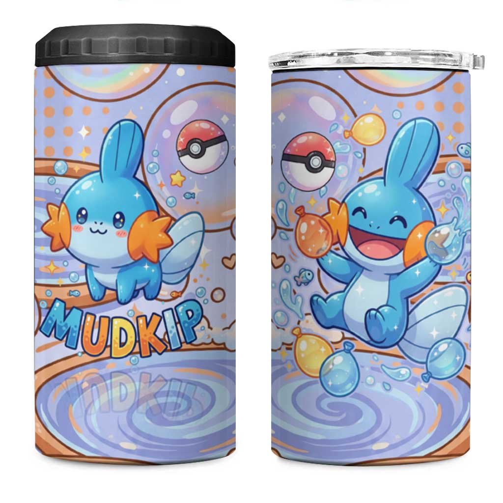 Mudkip 4 in 1 Can Cooler Tumbler Playful Pastel Water Bubble Art