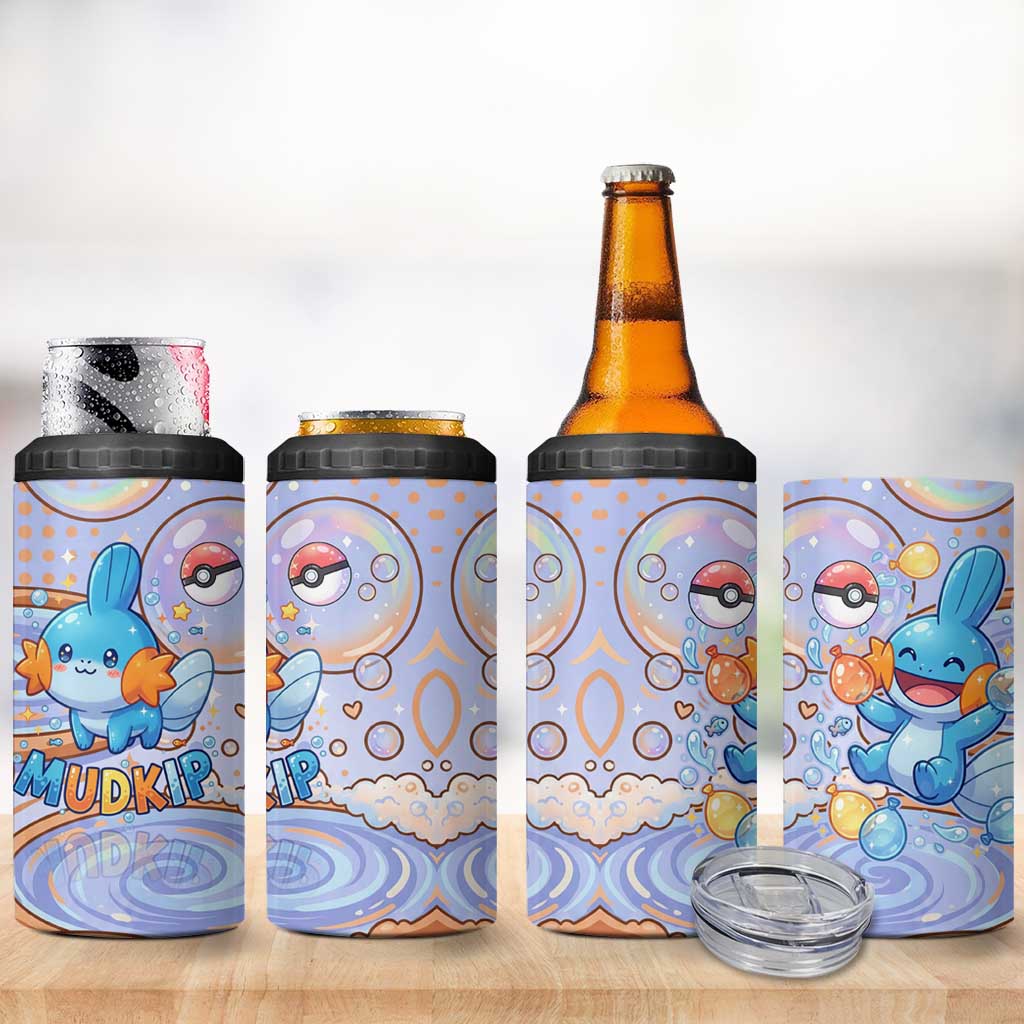 Mudkip 4 in 1 Can Cooler Tumbler Playful Pastel Water Bubble Art
