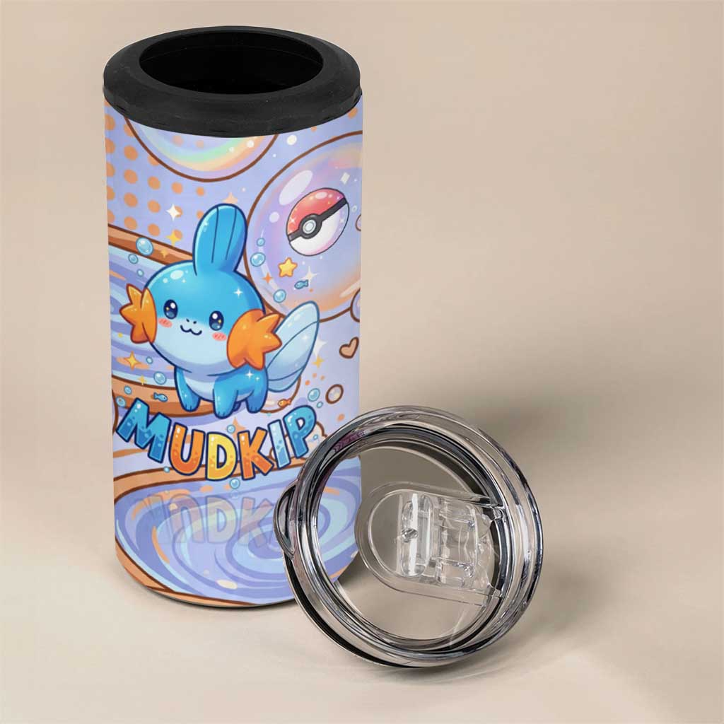 Mudkip 4 in 1 Can Cooler Tumbler Playful Pastel Water Bubble Art
