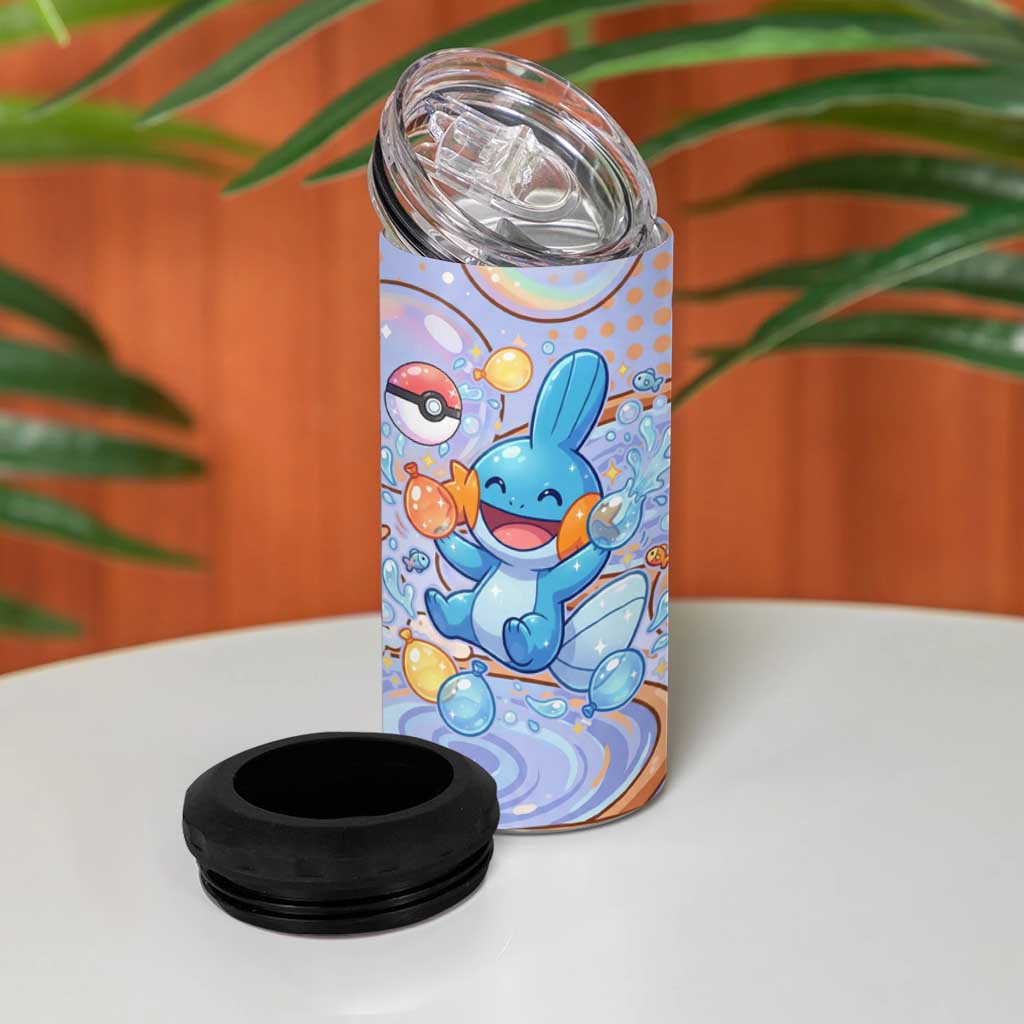 Mudkip 4 in 1 Can Cooler Tumbler Playful Pastel Water Bubble Art