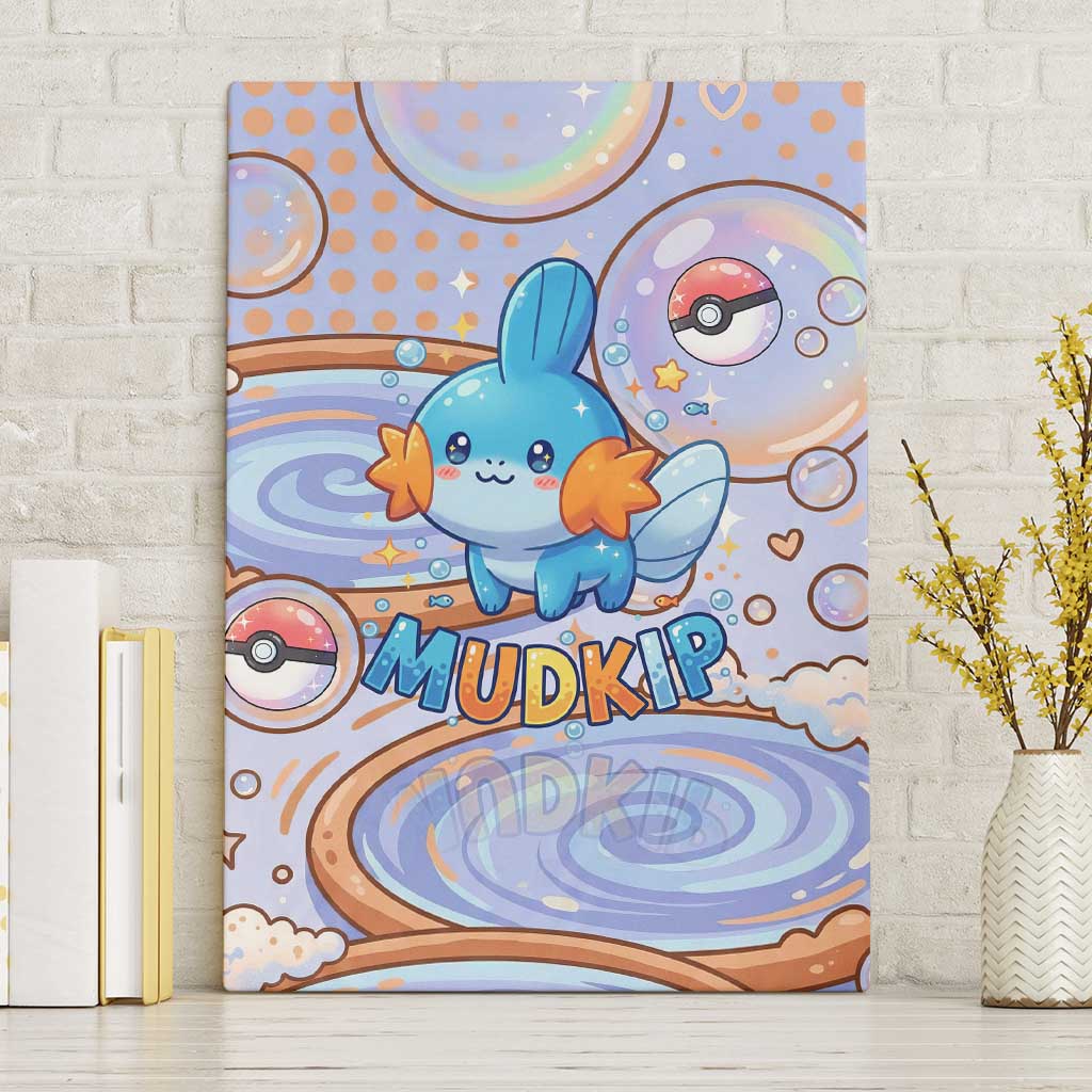 Mudkip Canvas Wall Art Playful Pastel Water Bubble Art