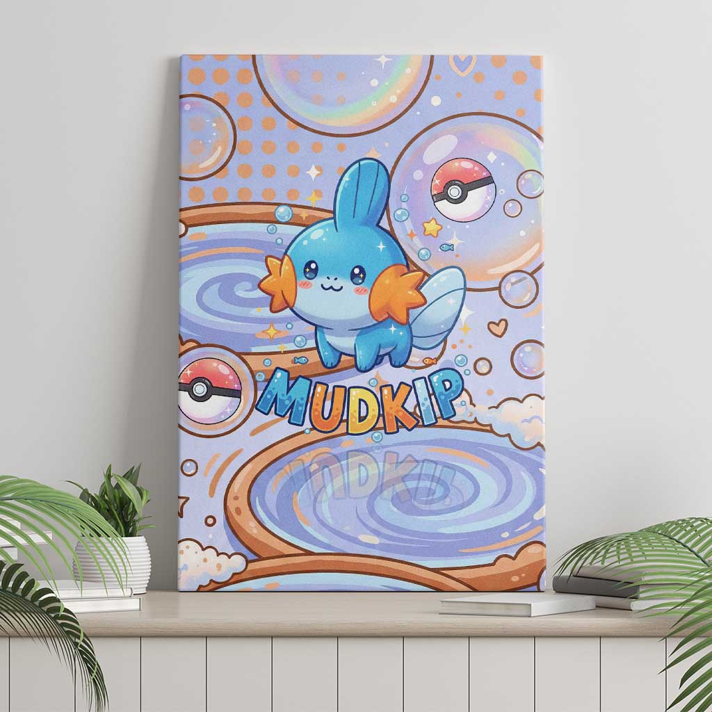 Mudkip Canvas Wall Art Playful Pastel Water Bubble Art