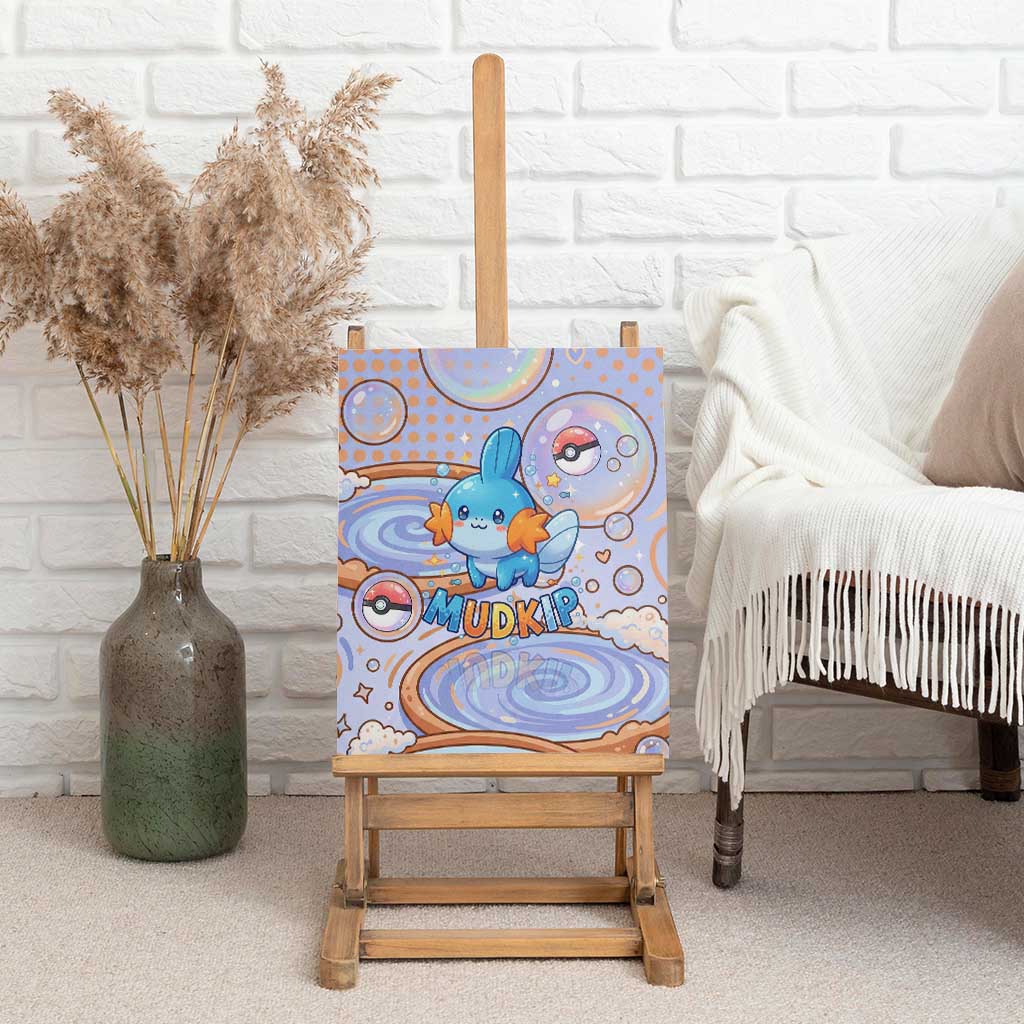 Mudkip Canvas Wall Art Playful Pastel Water Bubble Art