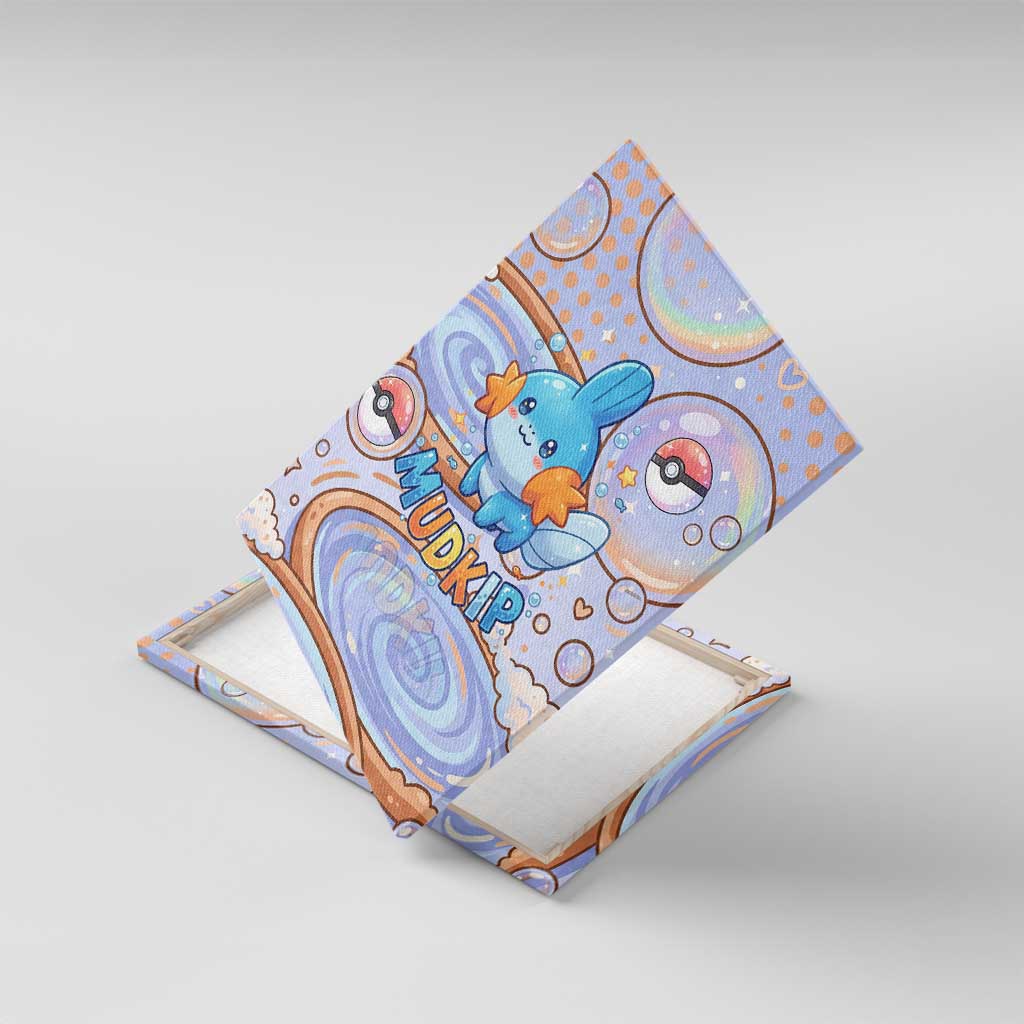 Mudkip Canvas Wall Art Playful Pastel Water Bubble Art