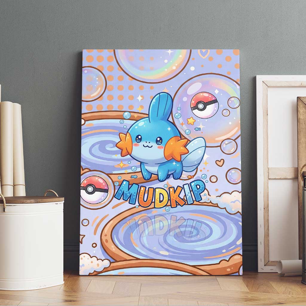 Mudkip Canvas Wall Art Playful Pastel Water Bubble Art