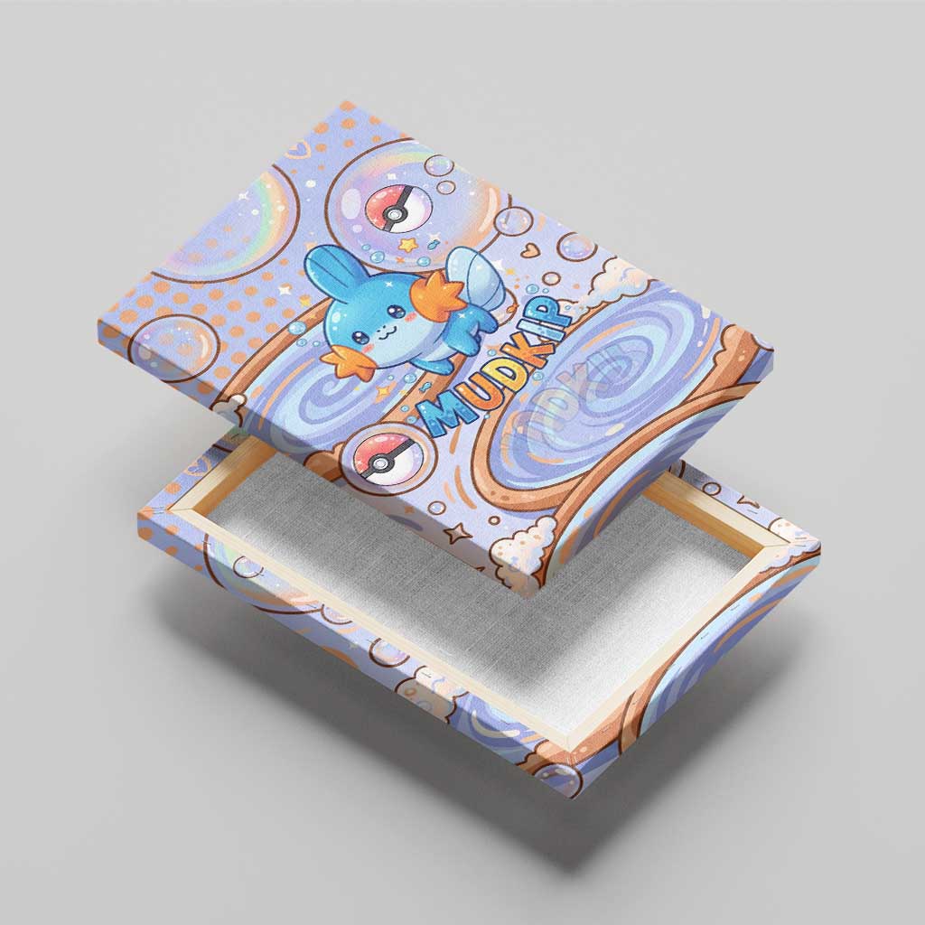 Mudkip Canvas Wall Art Playful Pastel Water Bubble Art