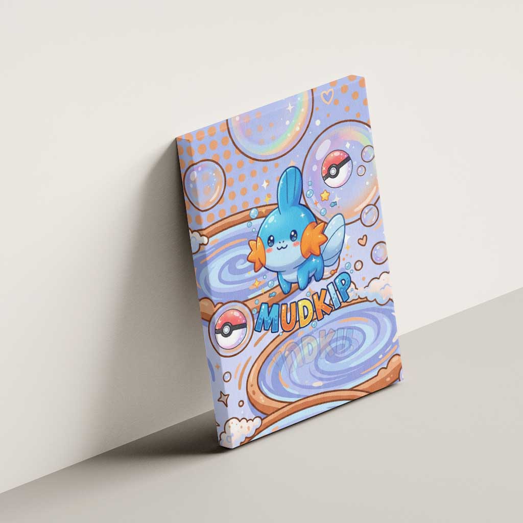 Mudkip Canvas Wall Art Playful Pastel Water Bubble Art