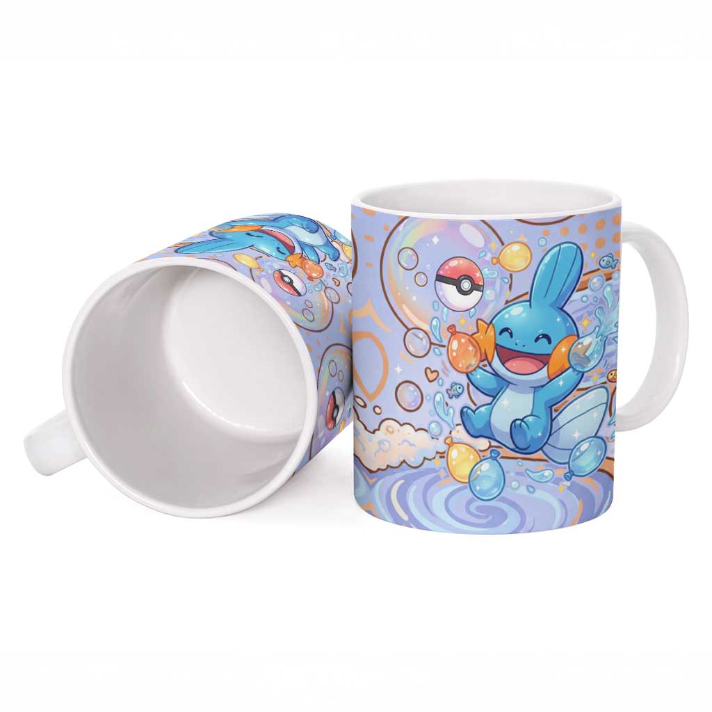 Mudkip Ceramic Mug Playful Pastel Water Bubble Art