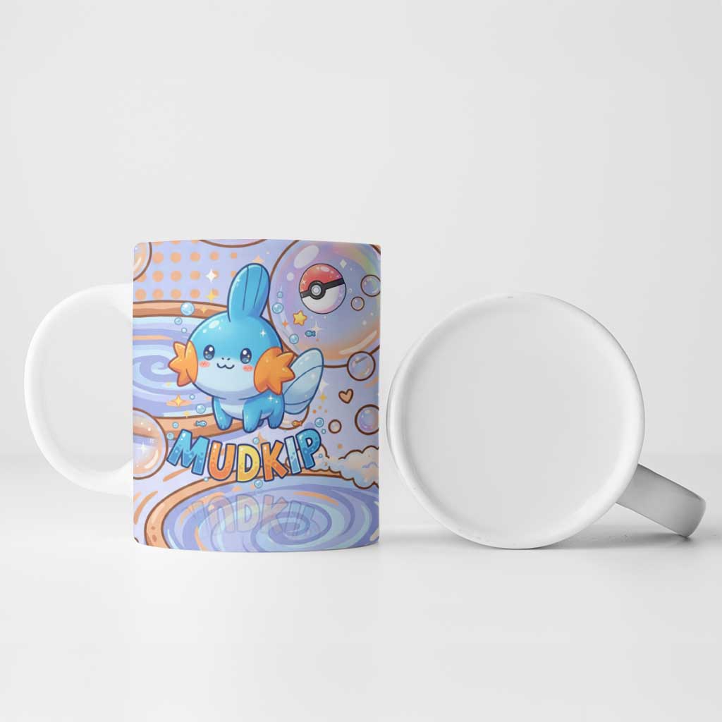 Mudkip Ceramic Mug Playful Pastel Water Bubble Art