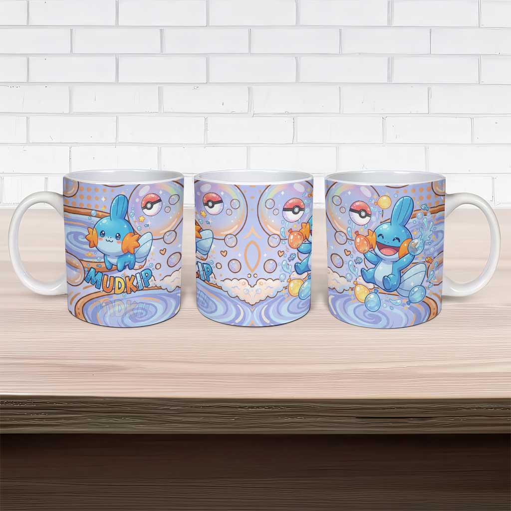 Mudkip Ceramic Mug Playful Pastel Water Bubble Art