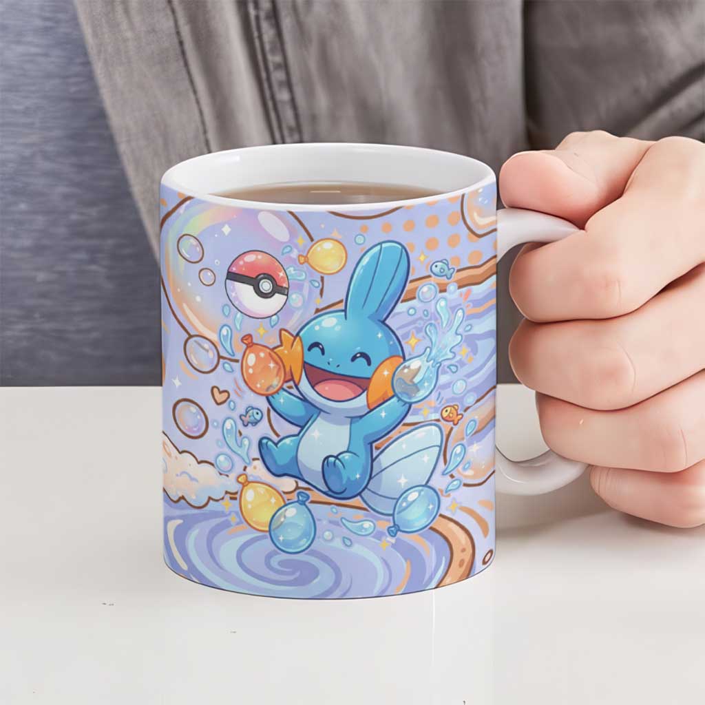 Mudkip Ceramic Mug Playful Pastel Water Bubble Art
