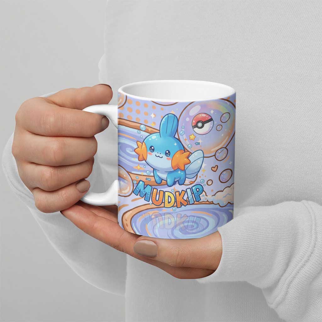 Mudkip Ceramic Mug Playful Pastel Water Bubble Art