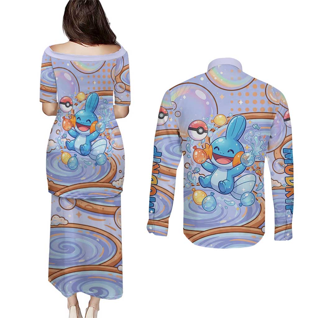 Mudkip Couples Matching Puletasi and Long Sleeve Button Shirt Playful Pastel Water Bubble Art