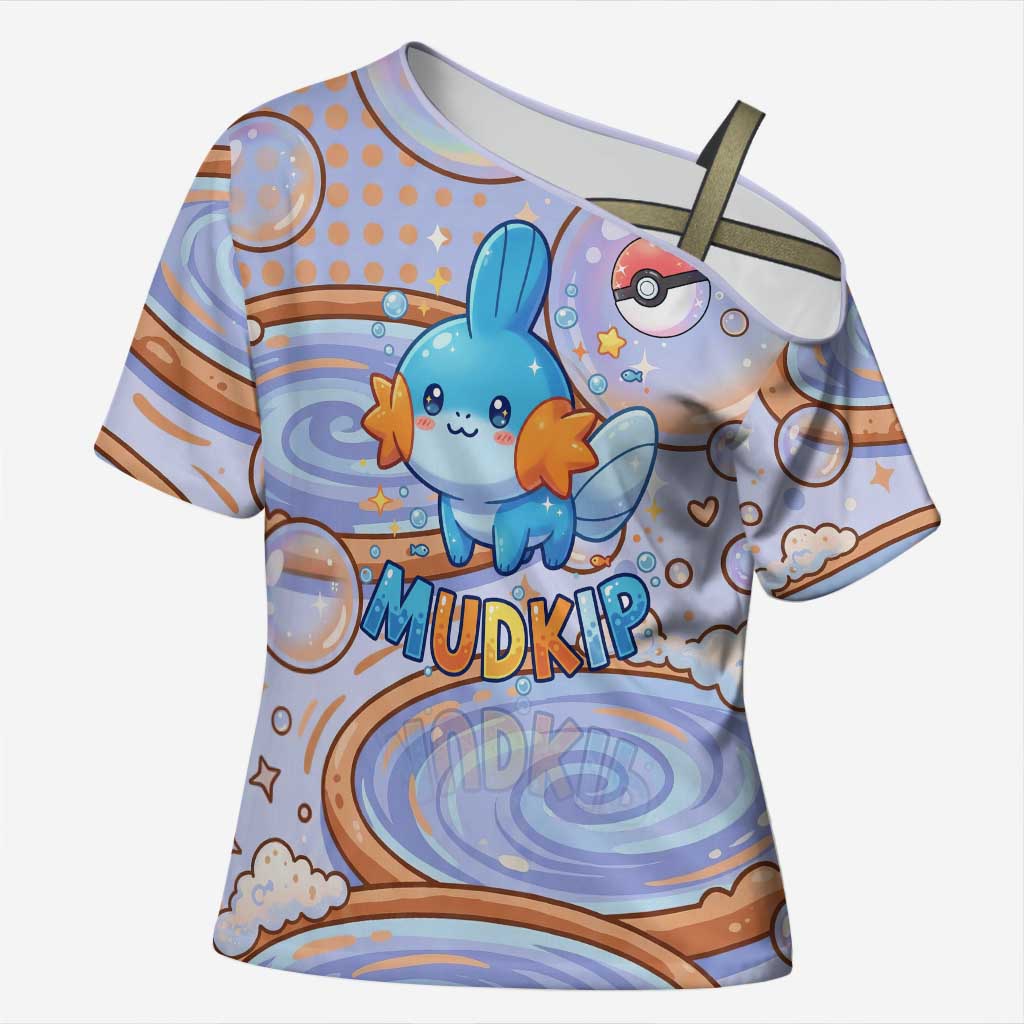 Mudkip Cross Shoulder Shirt Playful Pastel Water Bubble Art