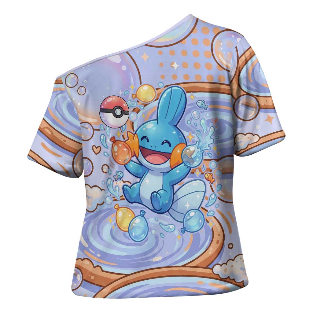 Mudkip Cross Shoulder Shirt Playful Pastel Water Bubble Art