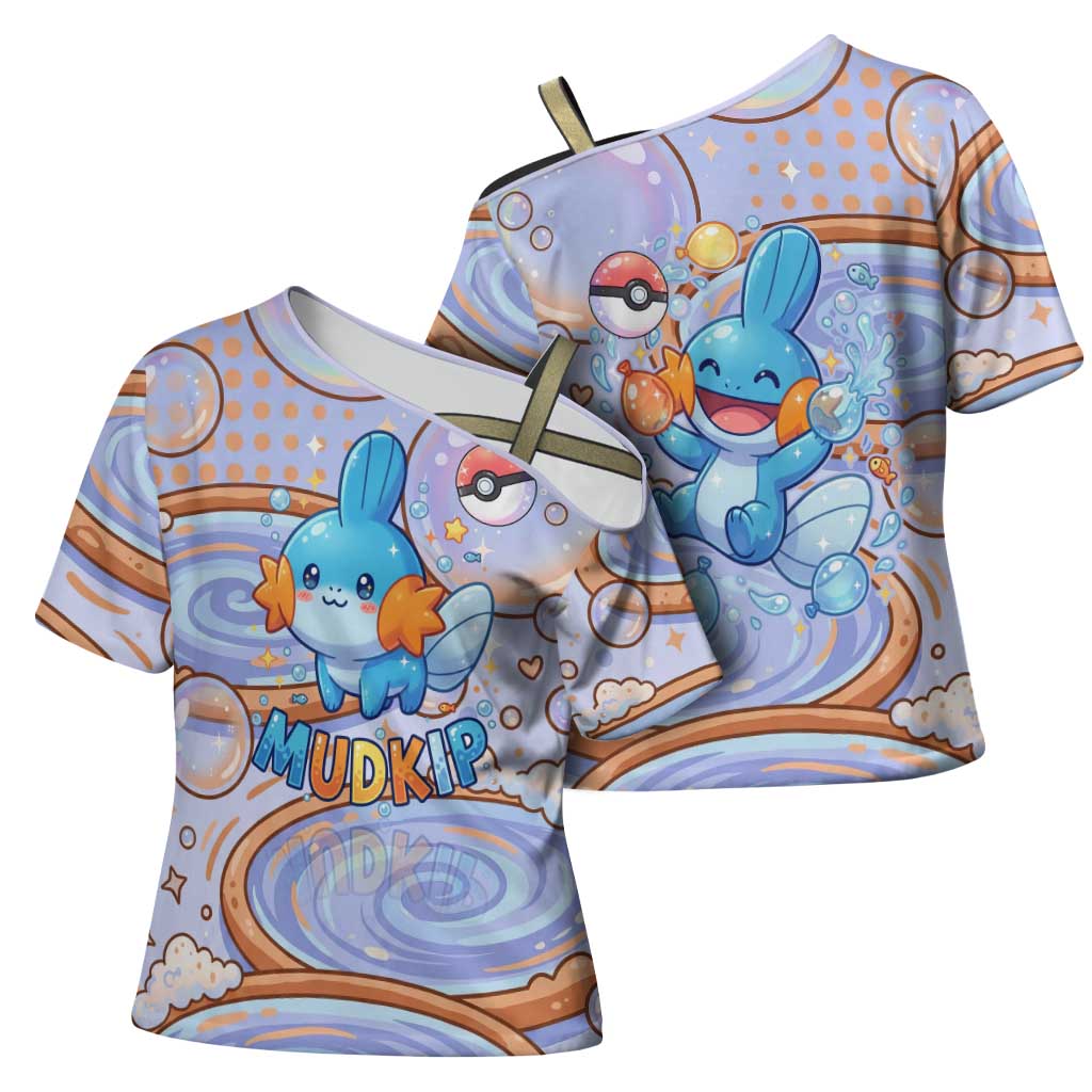 Mudkip Cross Shoulder Shirt Playful Pastel Water Bubble Art