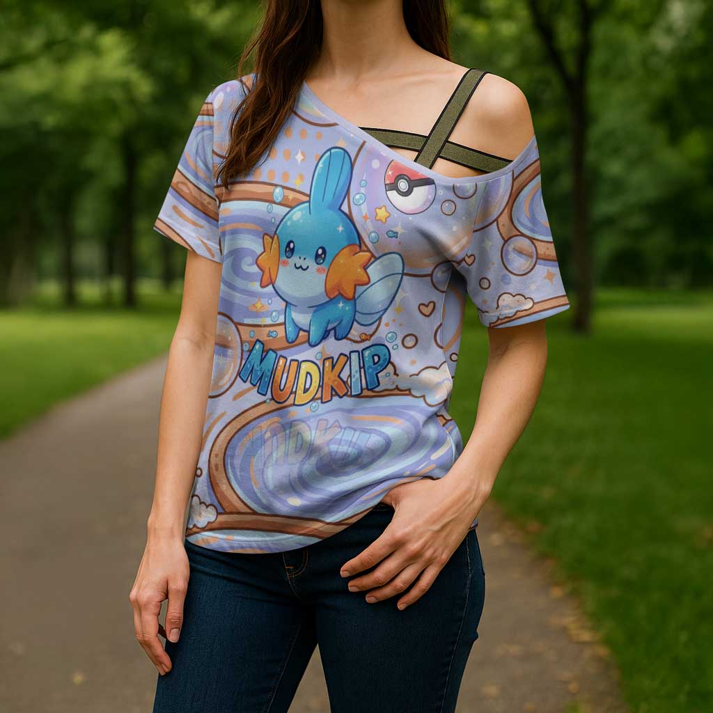 Mudkip Cross Shoulder Shirt Playful Pastel Water Bubble Art