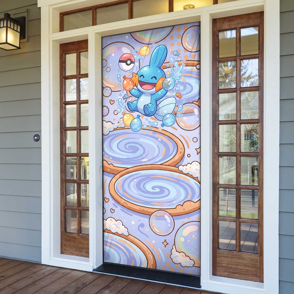 Mudkip Door Cover Playful Pastel Water Bubble Art
