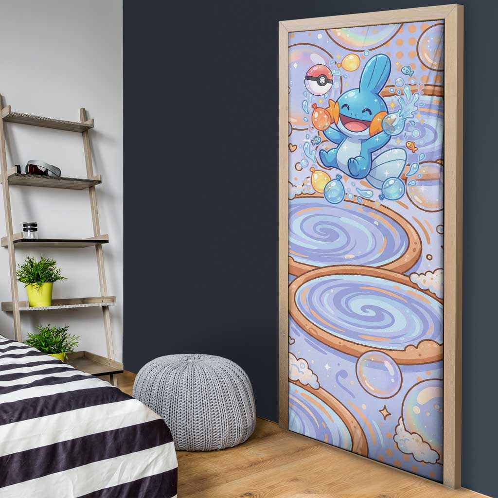 Mudkip Door Cover Playful Pastel Water Bubble Art