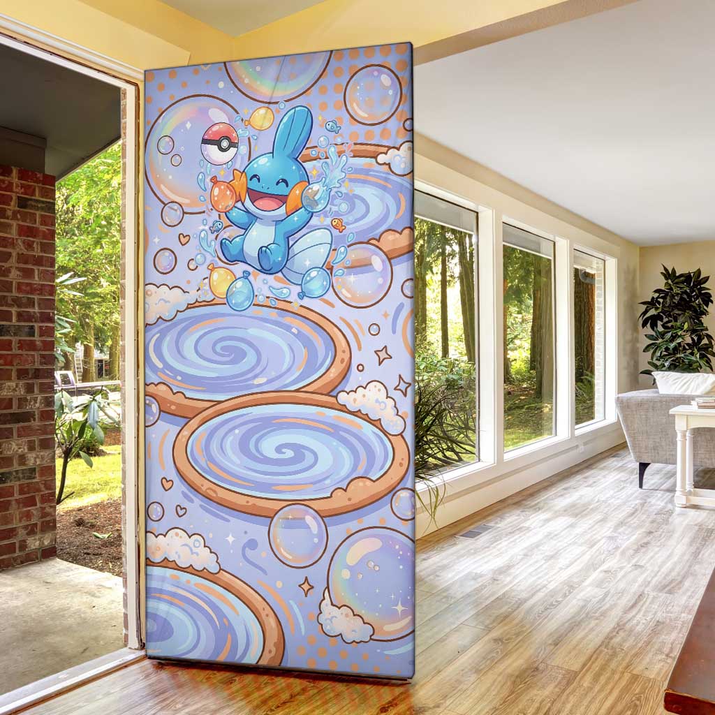 Mudkip Door Cover Playful Pastel Water Bubble Art