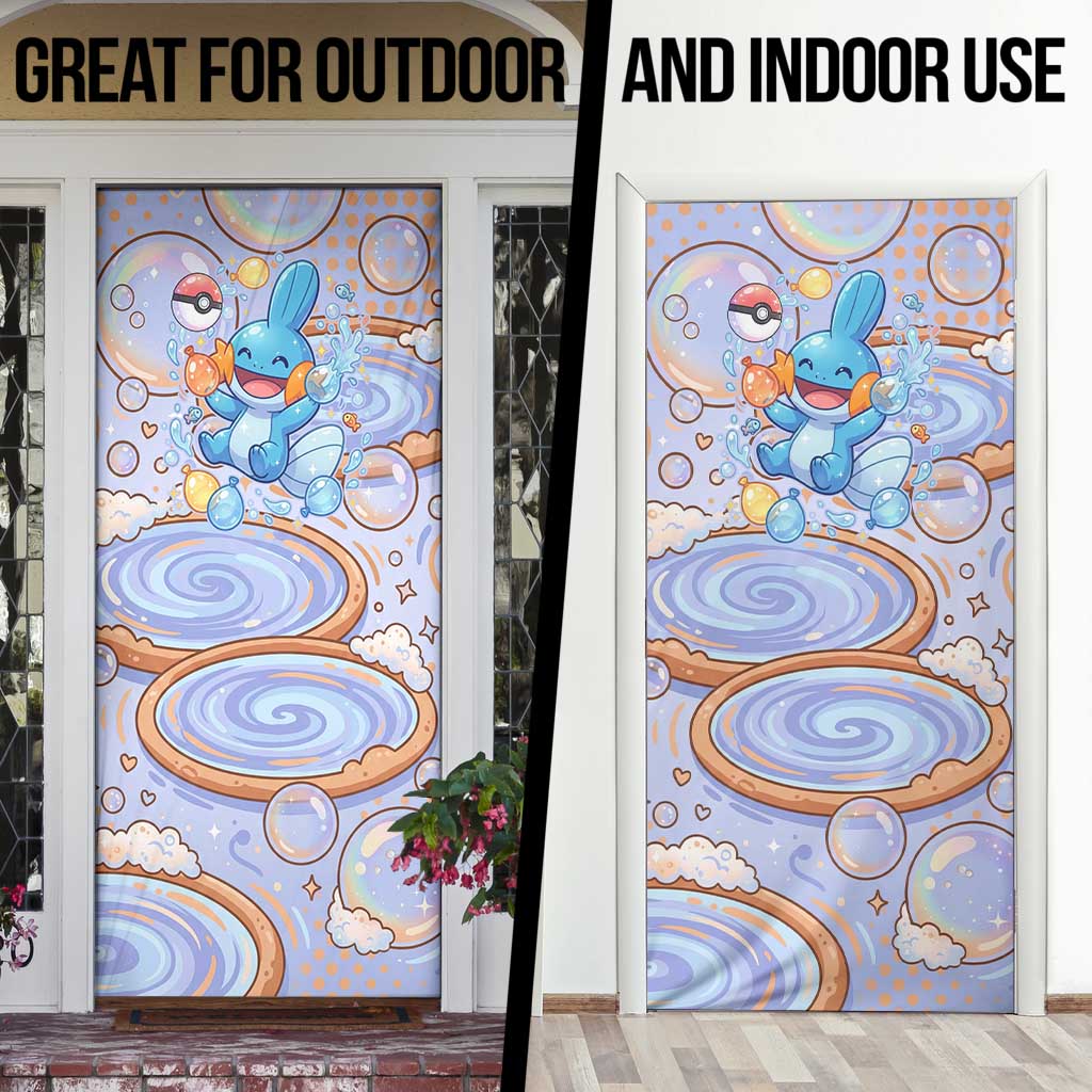Mudkip Door Cover Playful Pastel Water Bubble Art