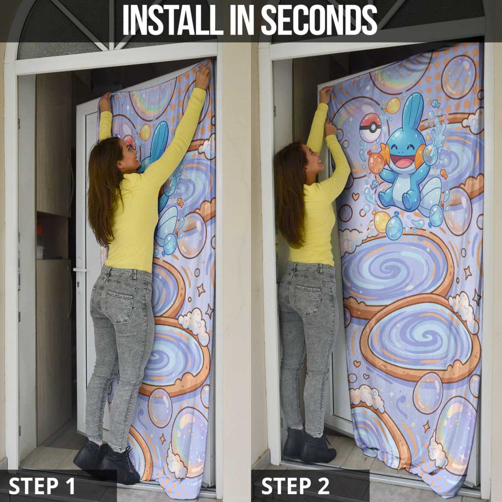 Mudkip Door Cover Playful Pastel Water Bubble Art