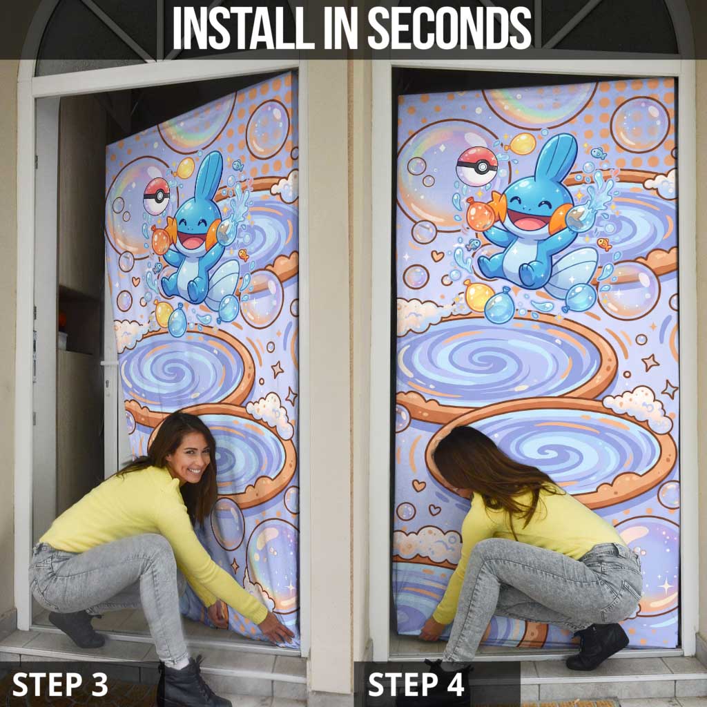 Mudkip Door Cover Playful Pastel Water Bubble Art
