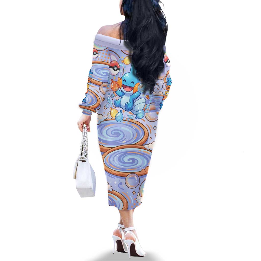 Mudkip Family Matching Off The Shoulder Long Sleeve Dress and Hawaiian Shirt Playful Pastel Water Bubble Art