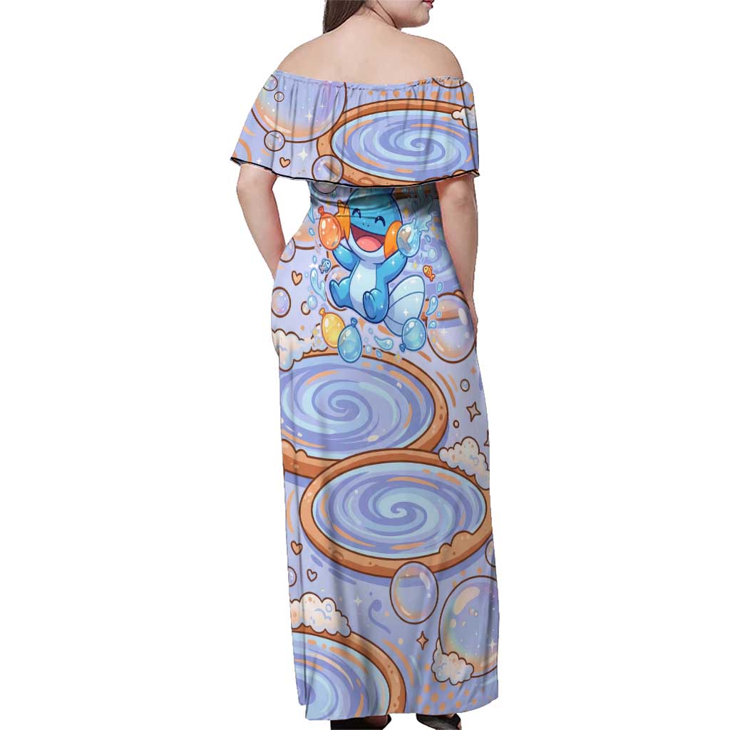 Mudkip Family Matching Off Shoulder Maxi Dress and Hawaiian Shirt Playful Pastel Water Bubble Art