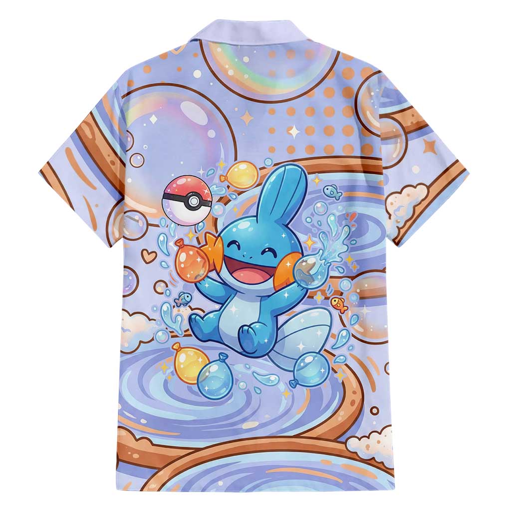 Mudkip Family Matching Off Shoulder Short Dress and Hawaiian Shirt Playful Pastel Water Bubble Art