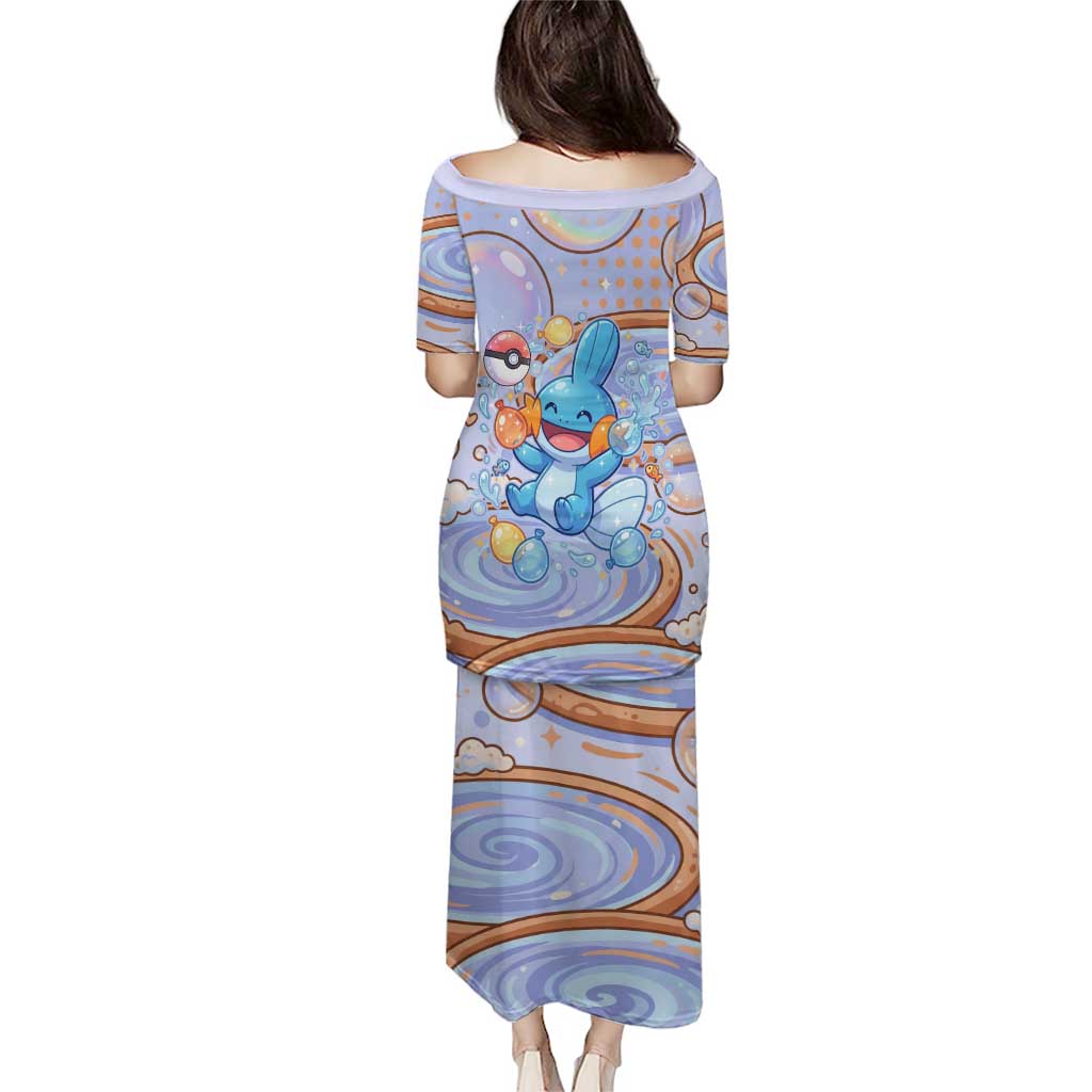 Mudkip Family Matching Puletasi and Hawaiian Shirt Playful Pastel Water Bubble Art