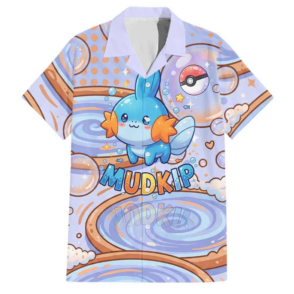Mudkip Family Matching Short Sleeve Bodycon Dress and Hawaiian Shirt Playful Pastel Water Bubble Art