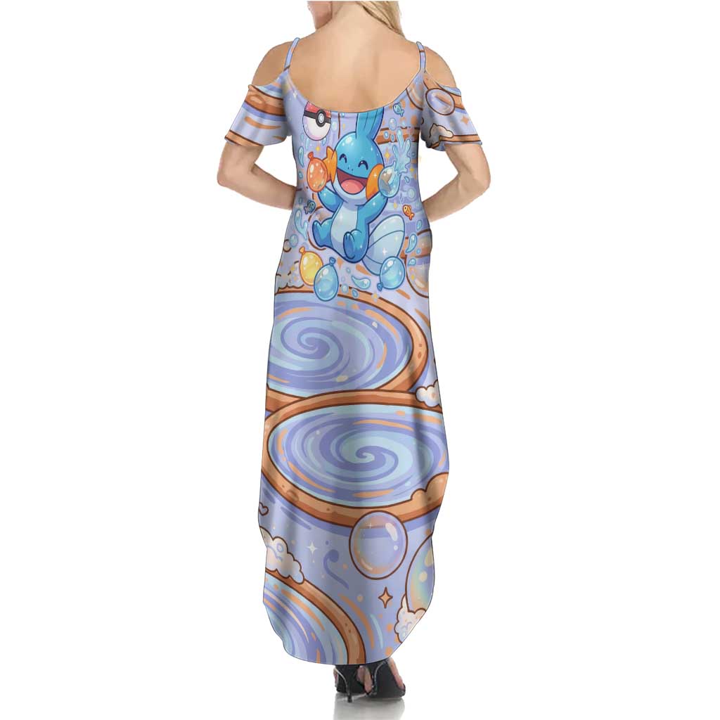 Mudkip Family Matching Summer Maxi Dress and Hawaiian Shirt Playful Pastel Water Bubble Art