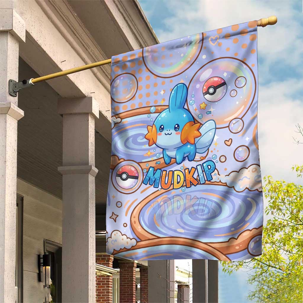 Mudkip Garden Flag Playful Pastel Water Bubble Art